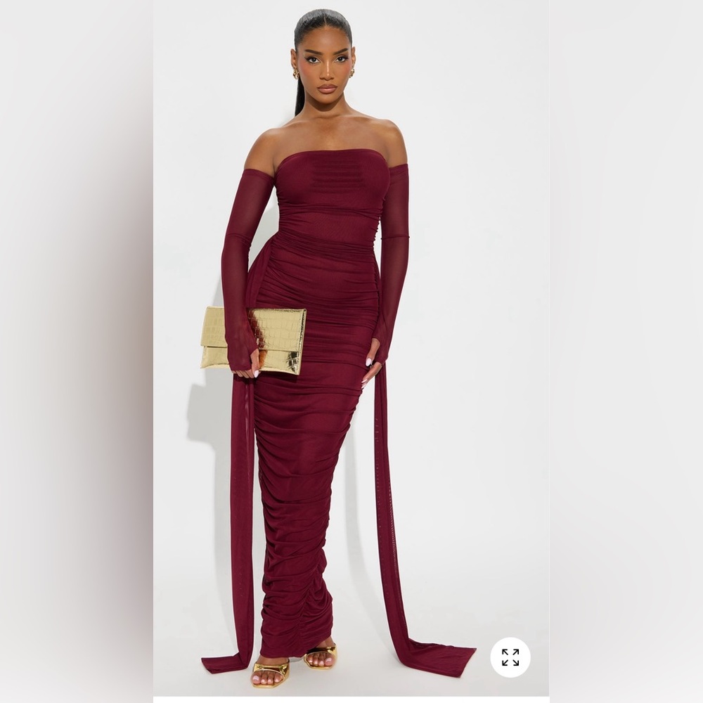 Fashion Nova Burgundy Off-Shoulder Dress